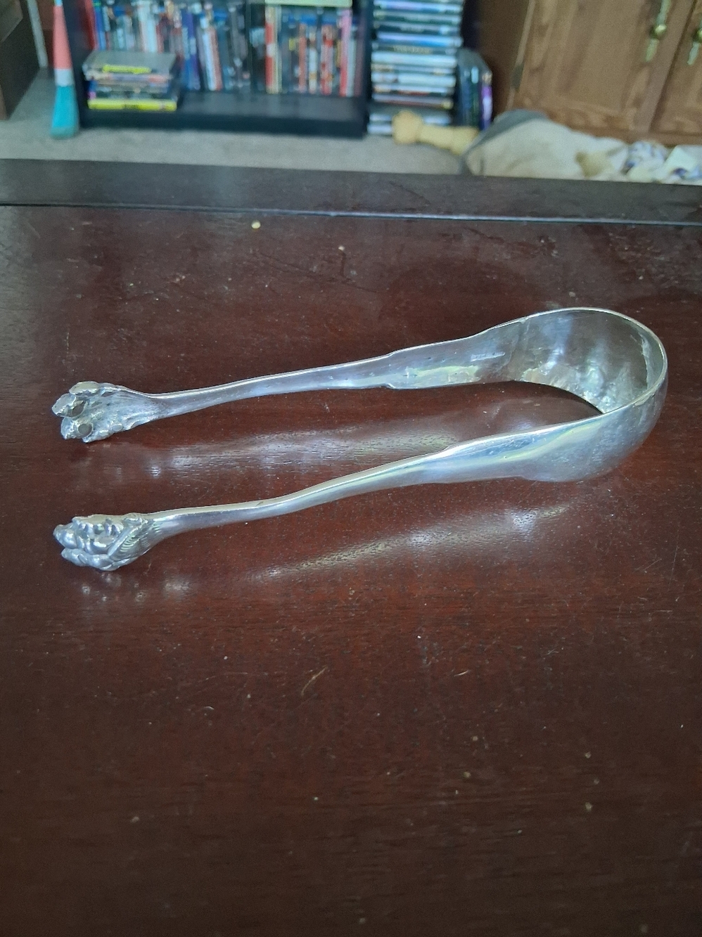 Vintage Heavy Clawhand Tongs In Sterling Silver